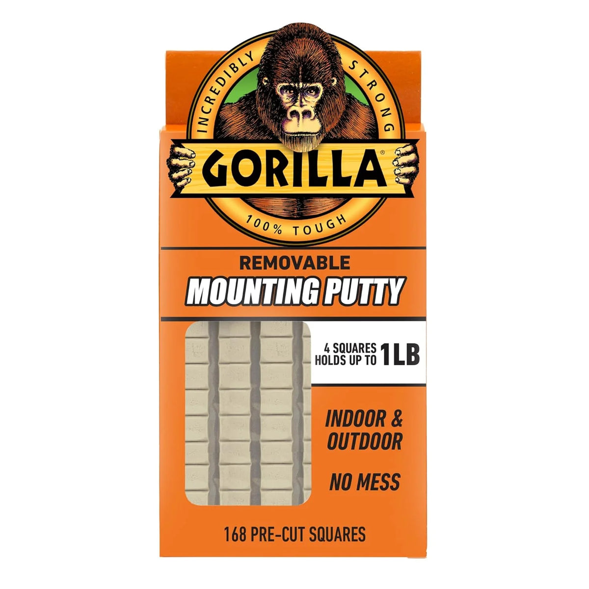 Gorilla Mounting Putty, Natural Tan Color, 168 Pre-Cut Squares, 2-Pack
