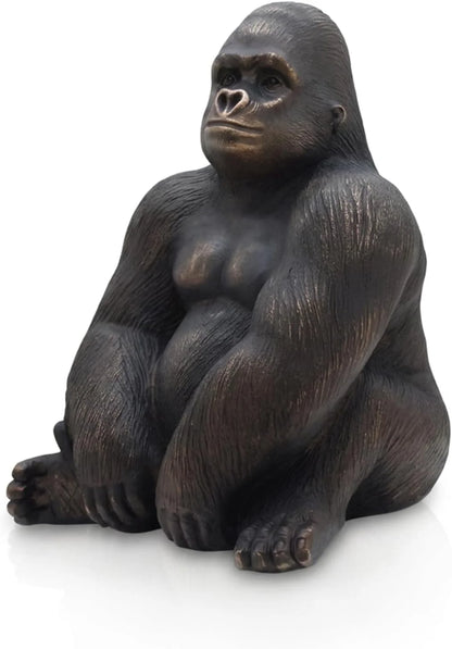 Office Decor Silverback Gorilla Statue Sitting, Black Gold