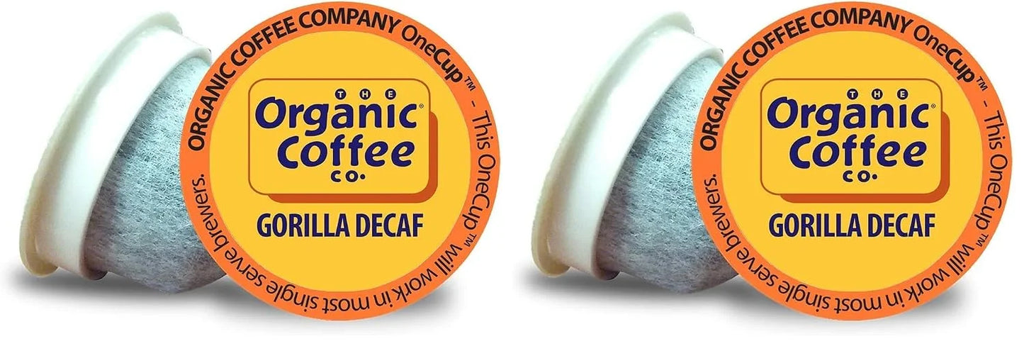 The Organic Coffee Co. Compostable Coffee Pods - Gorilla Decaf (36 Ct) K Cup Compatible including Keurig 2.0, Medium Roast, Swiss Water Processed, USDA Organic
