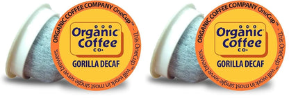 The Organic Coffee Co. Compostable Coffee Pods - Gorilla Decaf (36 Ct) K Cup Compatible including Keurig 2.0, Medium Roast, Swiss Water Processed, USDA Organic