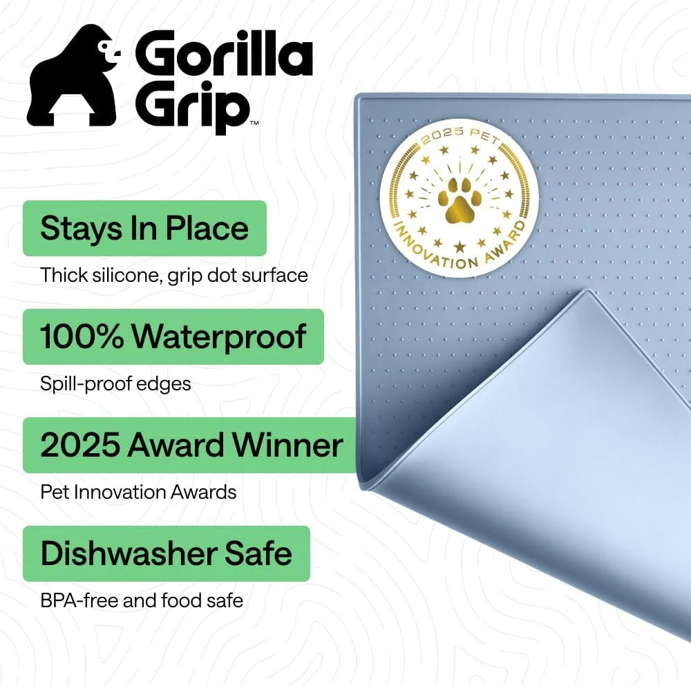 GORILLA GRIP Dog Food Mat, 100% Waterproof Silicone, 26x17 Navy