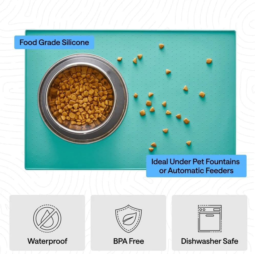 GORILLA GRIP Dog Food Mat, 100% Waterproof Silicone, 26x17 Navy