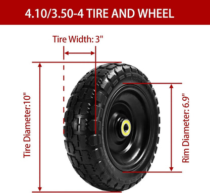 10" Flat Free Tires (4-Pack), 4.10/3.50-4 Solid Rubber Wheels for Gorilla Carts, Garden Wagons, Wheelbarrows & Utility Carts - 5/8" Axle Bore, 2.1" Offset Hub, Heavy Duty No-Flat Replacement