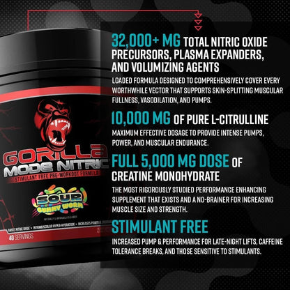 Gorilla Mode Nitric Stimulant Free Pre-Workout – Best Tasting and Most Effective Stimulant Free Pre-Workout/Massive Pumps · Vasodilation · Power / 688 Grams (Fruit Punch)