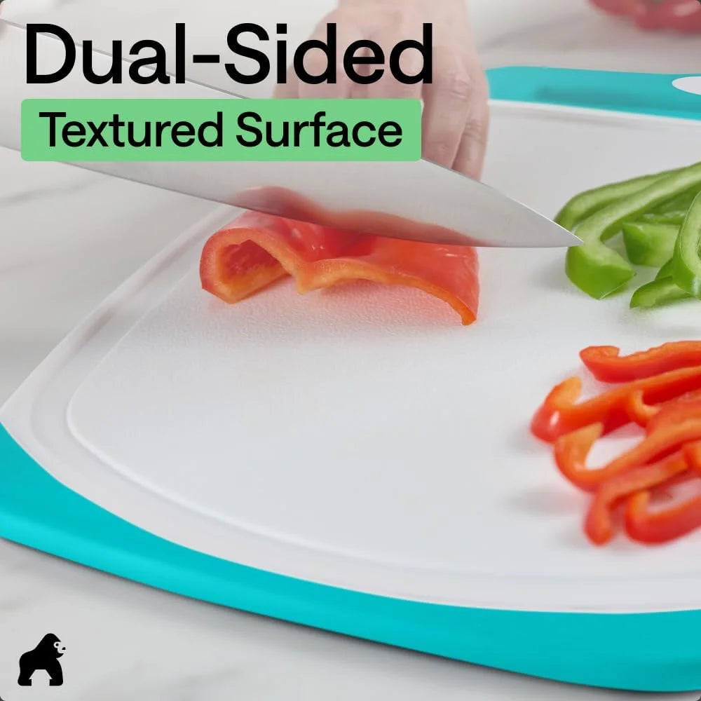 GORILLA GRIP BPA-Free Reversible Kitchen Cutting Board, Set of 3, Turquoise