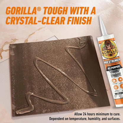 Gorilla Max Strength Construction Adhesive, 9 oz Cartridge (Pack of 3), Clear, Waterproof Gap-Filling Formula for Wood Metal Tile Stone Glass Mirror Indoor Outdoor, Paintable Sandable