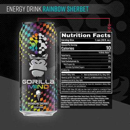 Gorilla Mind Energy Drink | 16oz, 12-Pack (Citrus Rain)