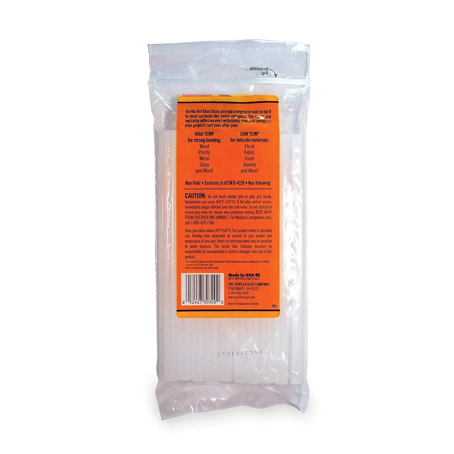 Gorilla Hot Glue Sticks, Clear Glue, Full Size 4" Long x 0.43" Diameter, 45 Count (Pack of 4) - Safe for All Temperatures with Extended Working Time