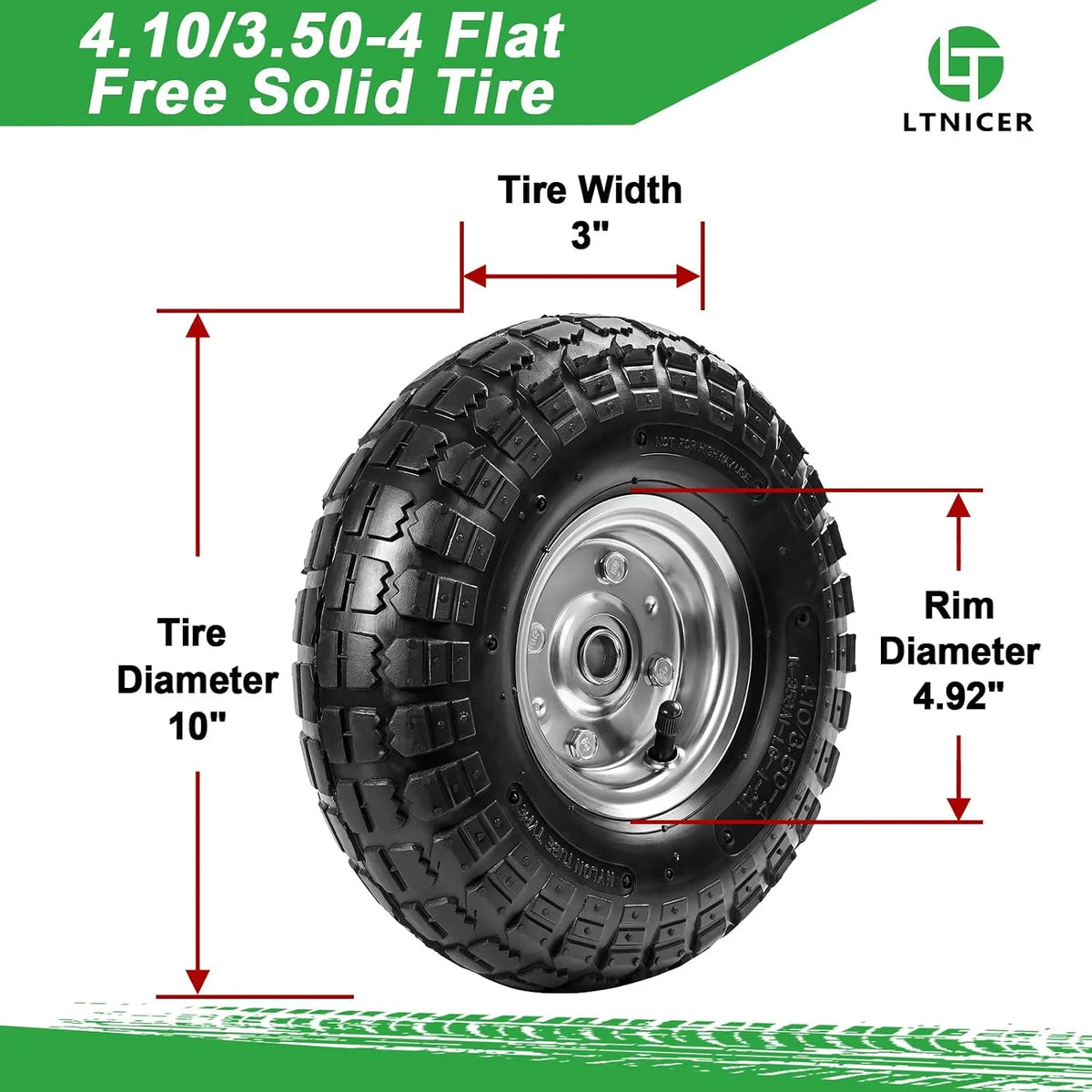 10" Heavy-Duty Replacement Tires, 4.10/3.50-4" for Gorilla Carts,Hand Trucks,Generators,Lawn Mowers & Garden Wagons - Double Sealed Bearings, 5/8" Axle Bore Hole - Pneumatic Air Tires (2 Pack)