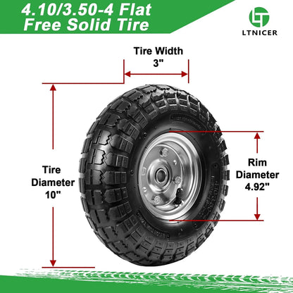 10" Heavy-Duty Replacement Tires, 4.10/3.50-4" for Gorilla Carts,Hand Trucks,Generators,Lawn Mowers & Garden Wagons - Double Sealed Bearings, 5/8" Axle Bore Hole - Pneumatic Air Tires (2 Pack)