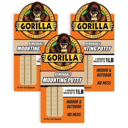 Gorilla Mounting Putty, Natural Tan Color, 168 Pre-Cut Squares, 2-Pack
