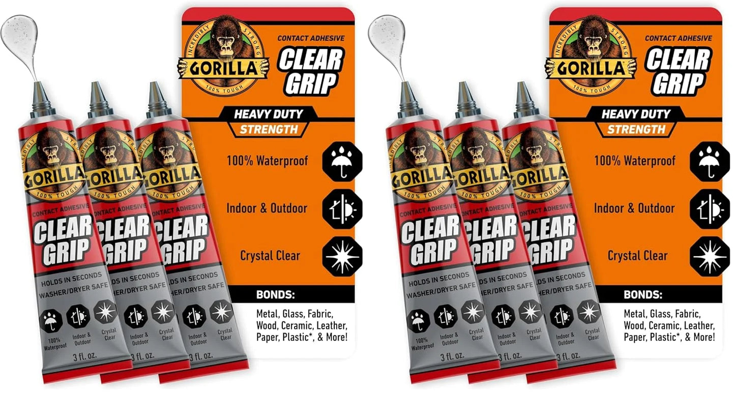 Gorilla Clear Grip Waterproof Contact Adhesive, 3 Ounce Tube, Clear, (Pack of 5)