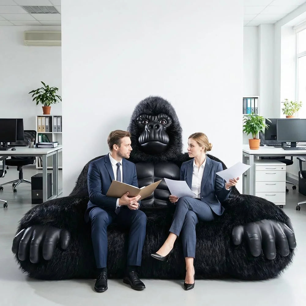Giant Inflatable Gorilla Couch Blow Up Gorilla Sofa Furry Plush Orangutan Furniture for Lounging, Gaming or Movie Nights (Pink)