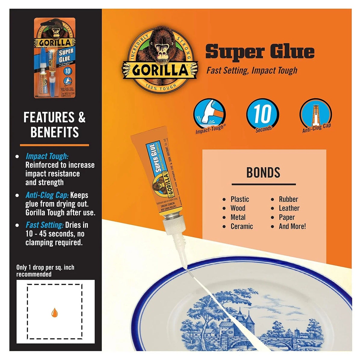 Gorilla Super Glue Gel, Clear, Four 3 g Tubes, 2-Pack, All Purpose