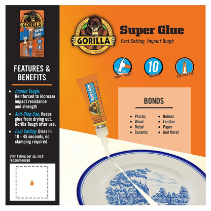 Gorilla Super Glue Gel, Clear, Four 3 g Tubes, 2-Pack, All Purpose