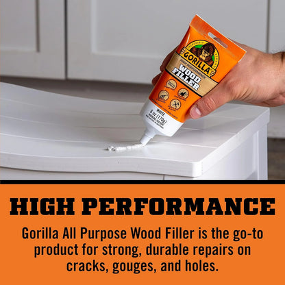 Gorilla Wood Filler, Water Resistant, White, 6 oz Tube, 2-Pack