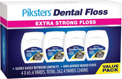 Piksters Gorilla Floss 4 Pack Extra Strong Dental Floss for Plaque Removal