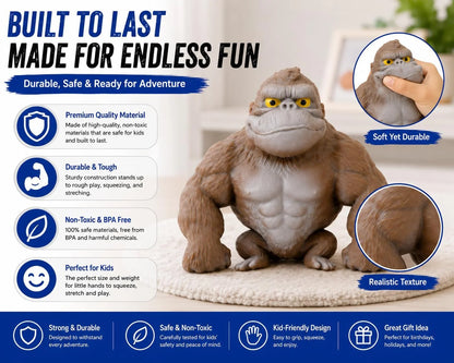 Stretchy Gorilla Fidget Toy, 5X Stretch Gray Gorilla Squeeze Toy, Sand Filled Squishy Stress Relief Toy for Kids & Adults, Fun Desk Toy, Ages 3+