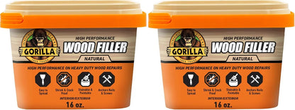 Gorilla All Purpose Wood Filler, Natural Finish, 16 Ounce Tub (Pack of 4) - Water Resistant for Indoor or Outdoor Projects and Repairs