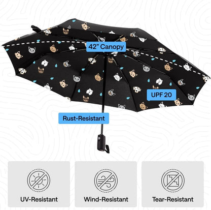 GORILLA GRIP Compact Travel Size Umbrella for Rain, Cats and Dogs