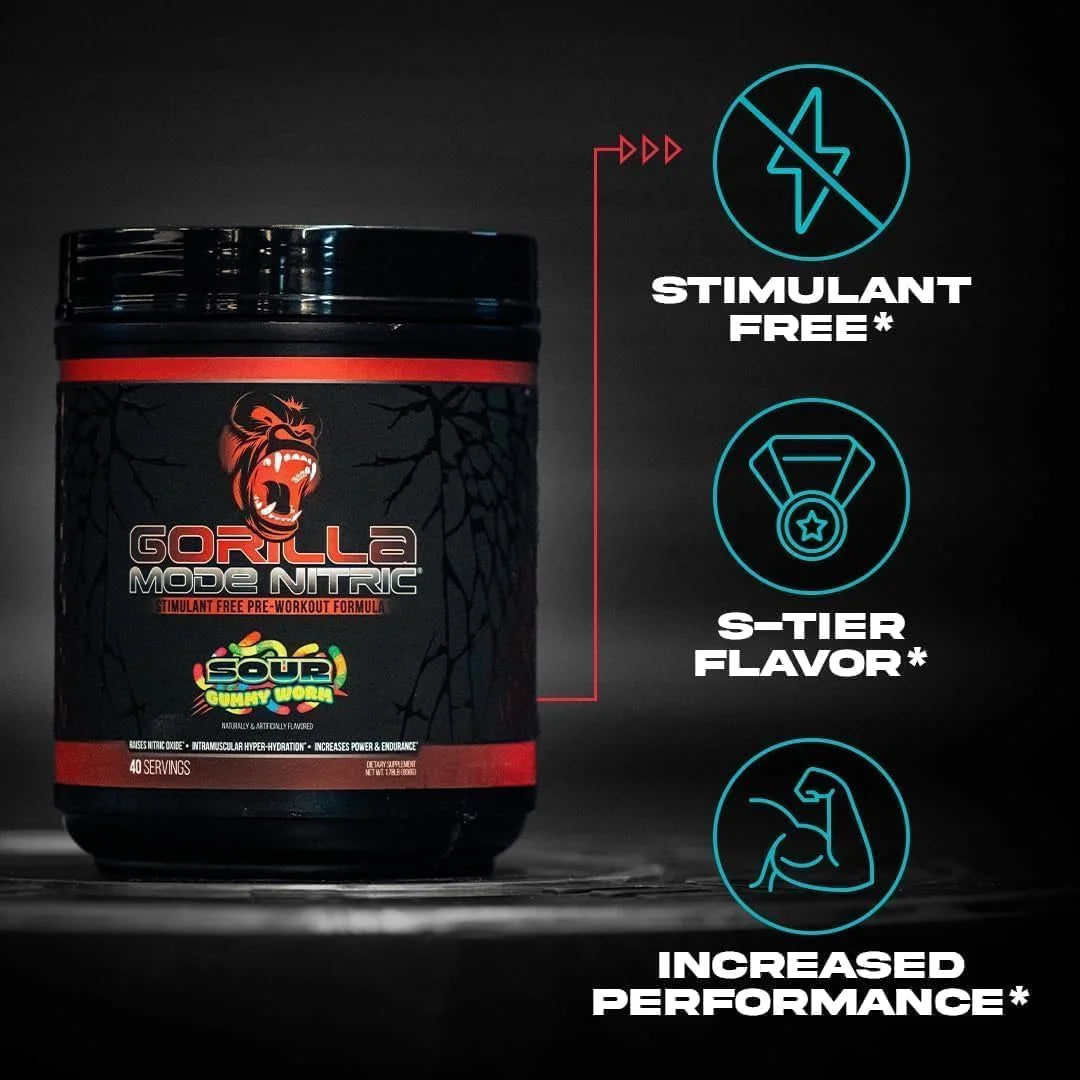 Gorilla Mode Nitric Stimulant Free Pre-Workout – Best Tasting and Most Effective Stimulant Free Pre-Workout/Massive Pumps · Vasodilation · Power / 688 Grams (Fruit Punch)