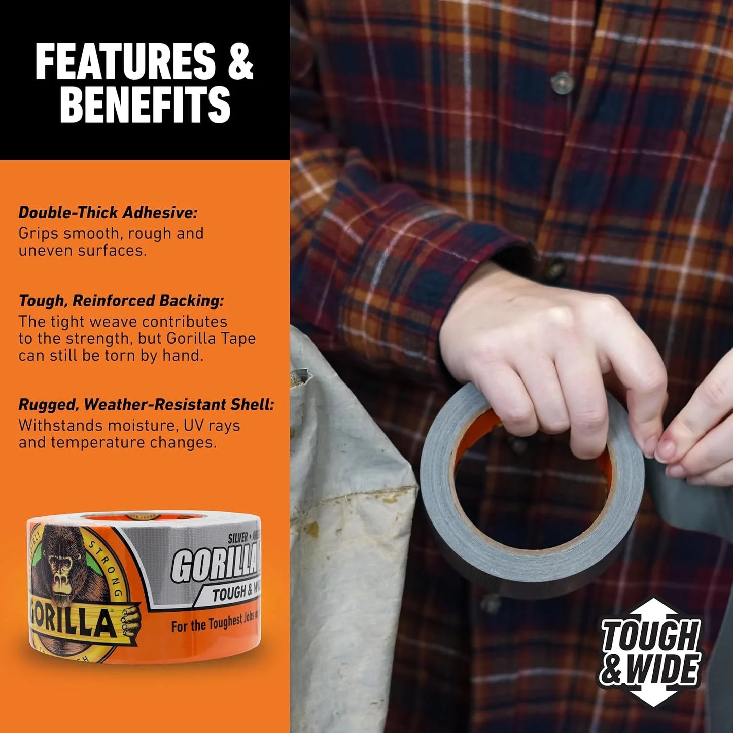 GORILLA Tape Tough & Wide, White, 2.88" x 25 yd
