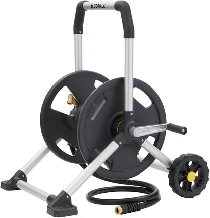 Gorilla GRS-200H Aluminum Garden Hose Reel, 200 Ft, No-Leak Brass Fittings