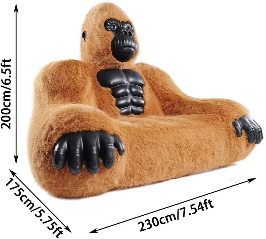 Giant Inflatable Gorilla Couch Blow Up Gorilla Sofa Furry Plush Orangutan Furniture for Lounging, Gaming or Movie Nights (Pink)
