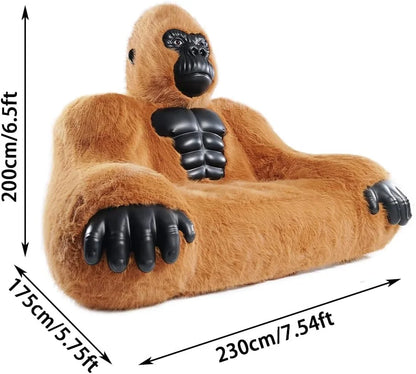 Giant Inflatable Gorilla Couch Blow Up Gorilla Sofa Furry Plush Orangutan Furniture for Lounging, Gaming or Movie Nights (Pink)