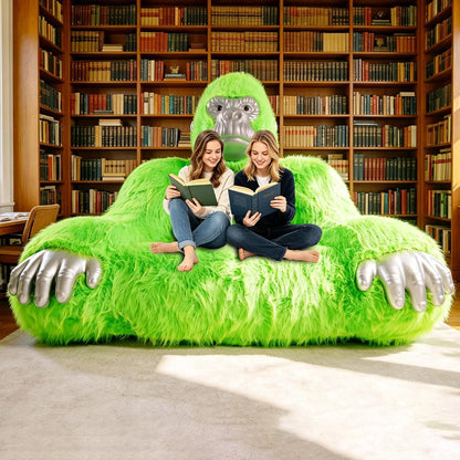 Giant Inflatable Gorilla Couch Blow Up Gorilla Sofa Furry Plush Orangutan Furniture for Lounging, Gaming or Movie Nights (Pink)
