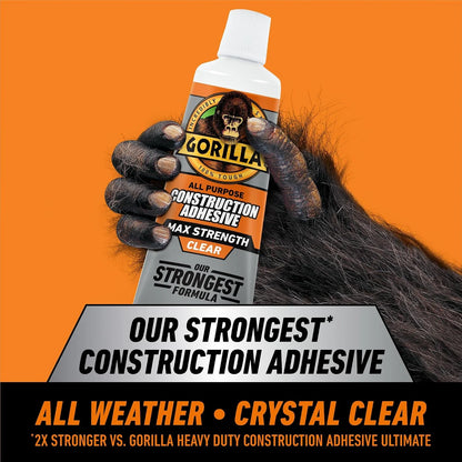Gorilla Max Strength Construction Adhesive, Clear, 7 oz Tube, 1-Pack