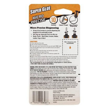 Gorilla Micro Precise Super Glue Gel, Clear, Cyanoacrylate, 5.5g, 2-Pack