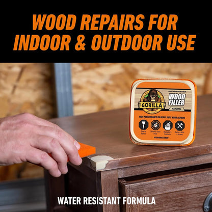 Gorilla All Purpose Wood Filler, Natural Finish, 16 Ounce Tub (Pack of 4) - Water Resistant for Indoor or Outdoor Projects and Repairs