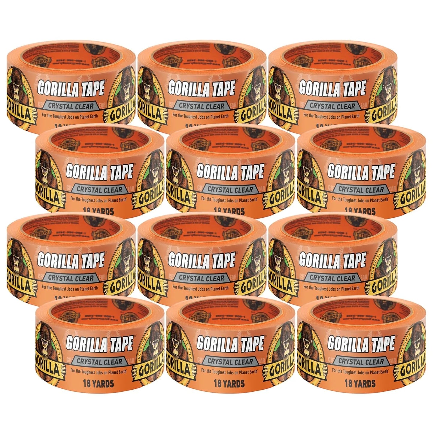 GORILLA Crystal Clear Tape, 1.88" x 18 yd, 2-Pack, Weather Resistant