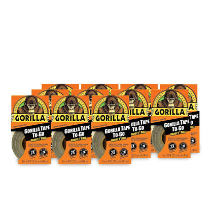 Gorilla 6100101-5 Duct Tape to-Go, 1" x 10 yd, Black, (Pack of 5), 5-Pack, 5 Piece