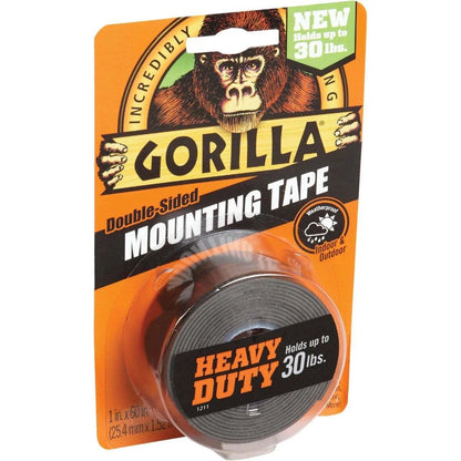 GORILLA Heavy Duty Double Sided Mounting Tape, 1" x 60", Black, 2-Pack