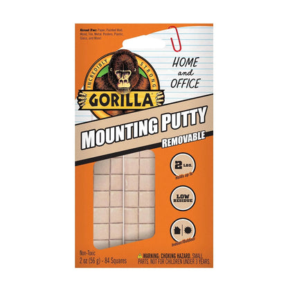 Gorilla Mounting Putty, Natural Tan Color, 168 Pre-Cut Squares, 2-Pack