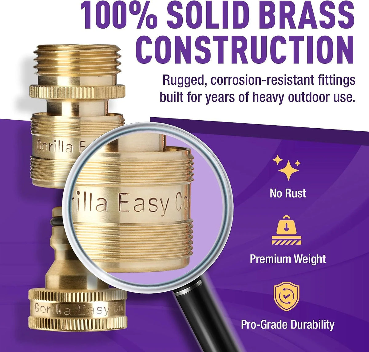 Gorilla Easy Connect Garden Hose Quick Connect Fittings ¾ Inch GHT Solid Brass Leak Proof to 200 PSI Heavy Duty