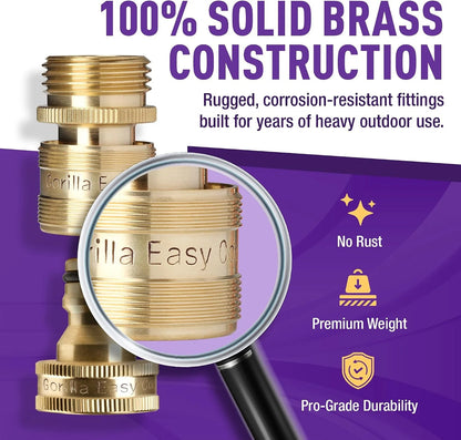 Gorilla Easy Connect Garden Hose Quick Connect Fittings ¾ Inch GHT Solid Brass Leak Proof to 200 PSI Heavy Duty