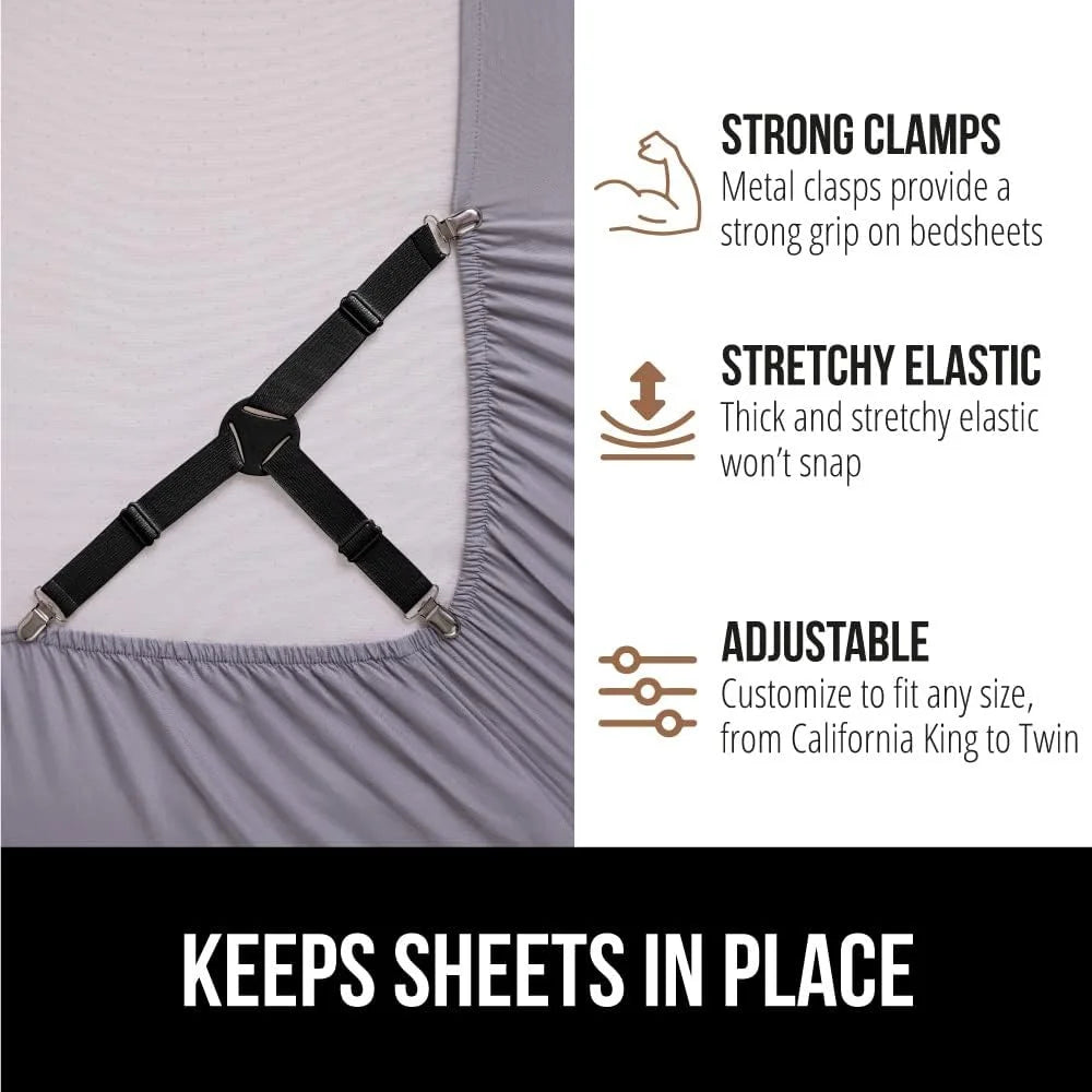 GORILLA GRIP Patented Fitted Bed Sheet Holders for Corners, 8 Pack White