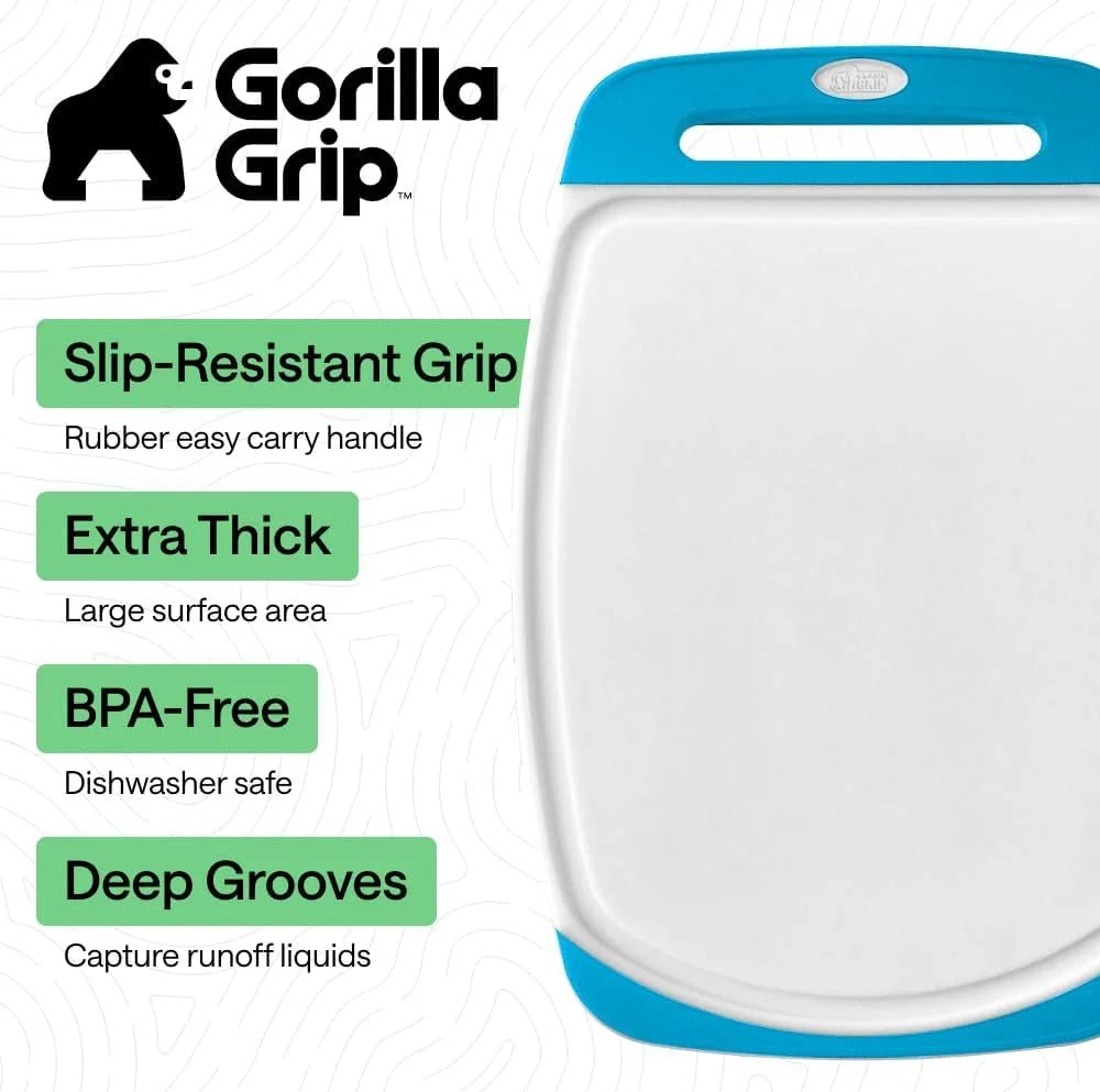 GORILLA GRIP BPA-Free Reversible Kitchen Cutting Board, Set of 3, Turquoise