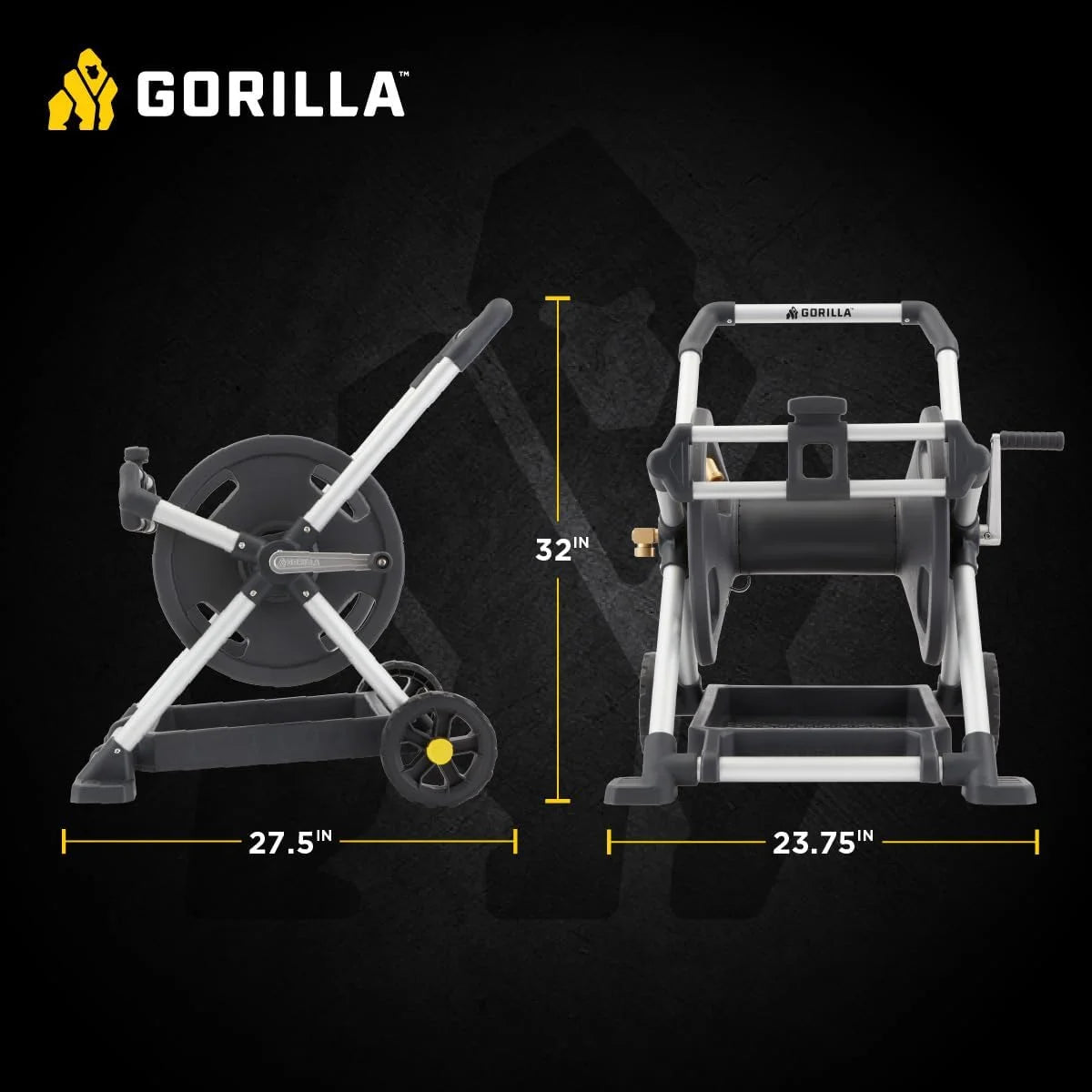 Gorilla GRS-200H Aluminum Garden Hose Reel, 200 Ft, No-Leak Brass Fittings