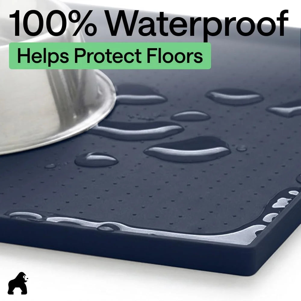 GORILLA GRIP Dog Food Mat, 100% Waterproof Silicone, 26x17 Navy