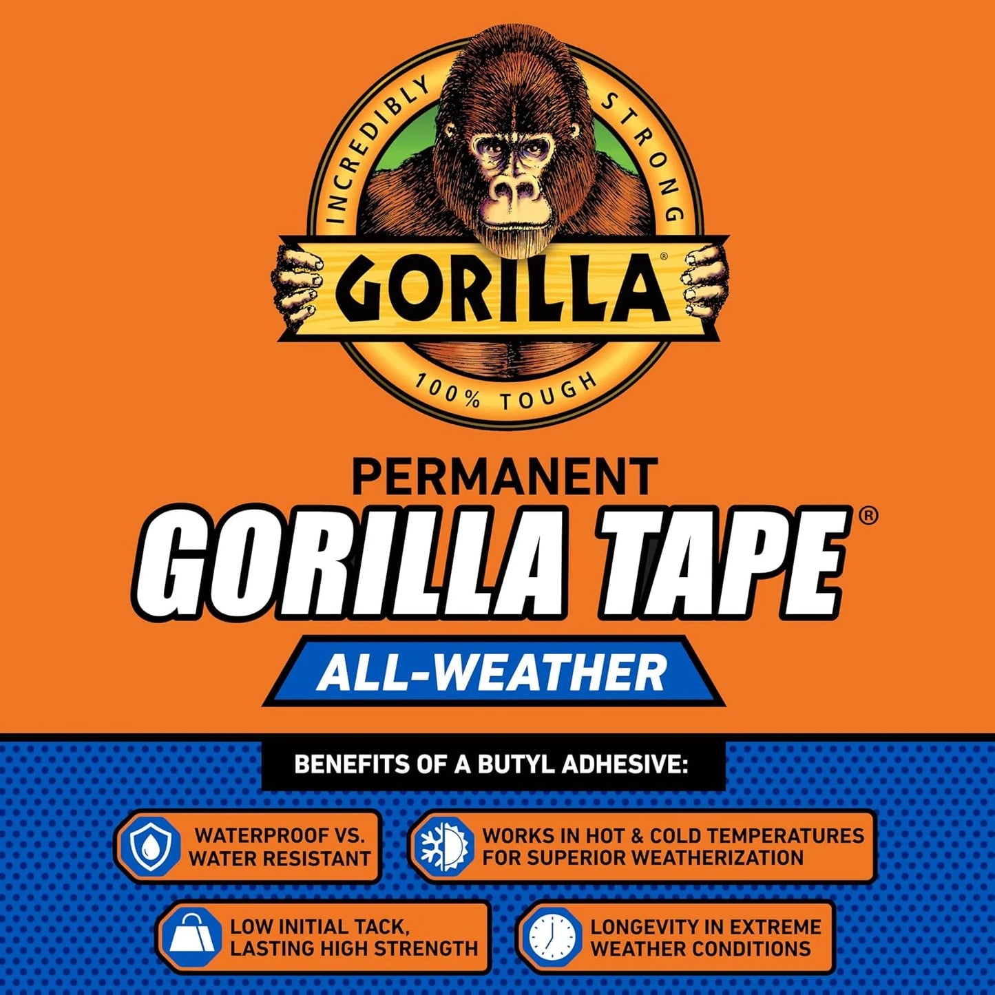GORILLA All Weather Duct Tape, Black, 1.88" x 25 yd