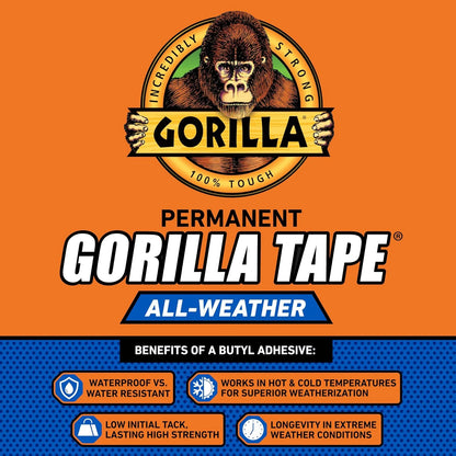 GORILLA All Weather Duct Tape, Black, 1.88" x 25 yd