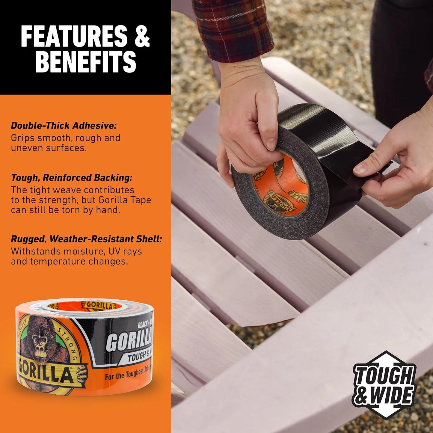 GORILLA Tough & Wide Heavy Duty Duct Tape, Silver, 2.88" x 25 yd, 1-Pack