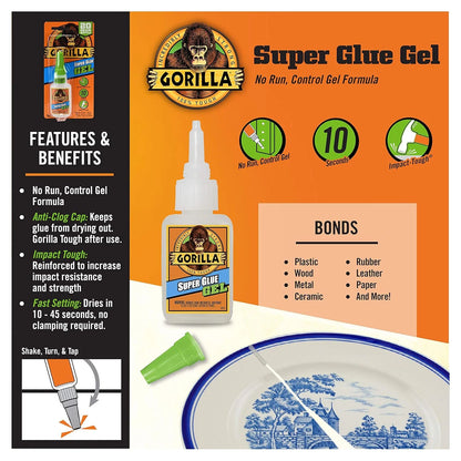Gorilla Super Glue Gel, Clear, 20 g, 2-Pack, All Purpose, Fast Setting