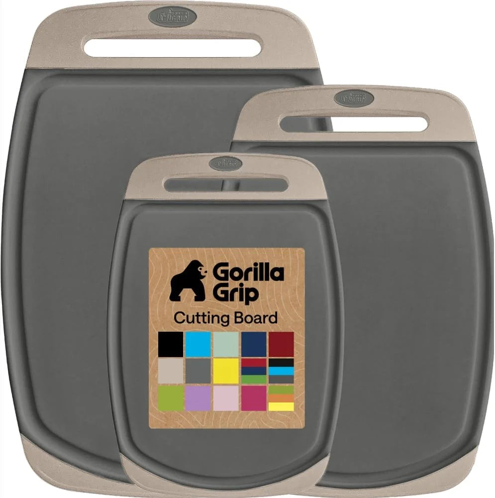 GORILLA GRIP BPA-Free Reversible Kitchen Cutting Board, Set of 3, Turquoise