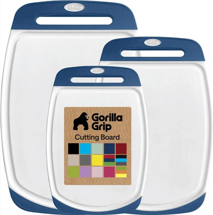 GORILLA GRIP BPA-Free Reversible Kitchen Cutting Board, Set of 3, Turquoise