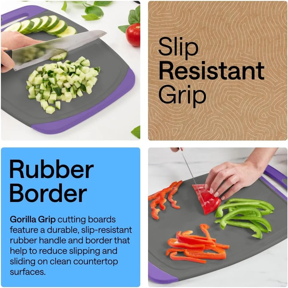 GORILLA GRIP BPA-Free Reversible Kitchen Cutting Board, Set of 3, Turquoise